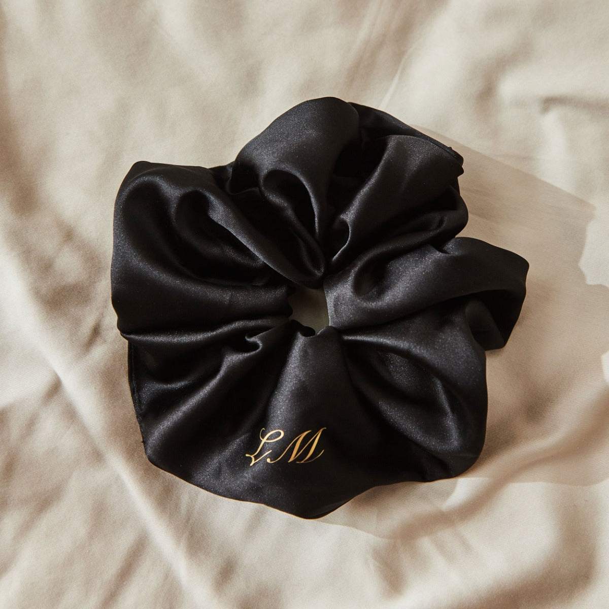 Personalised Large Black Satin Scrunchie by Made Yours