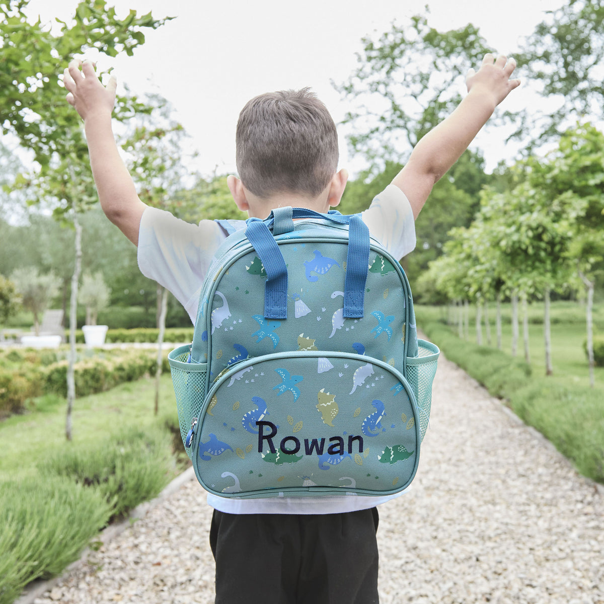 Personalised Khaki Dinosaur Print Medium Backpack