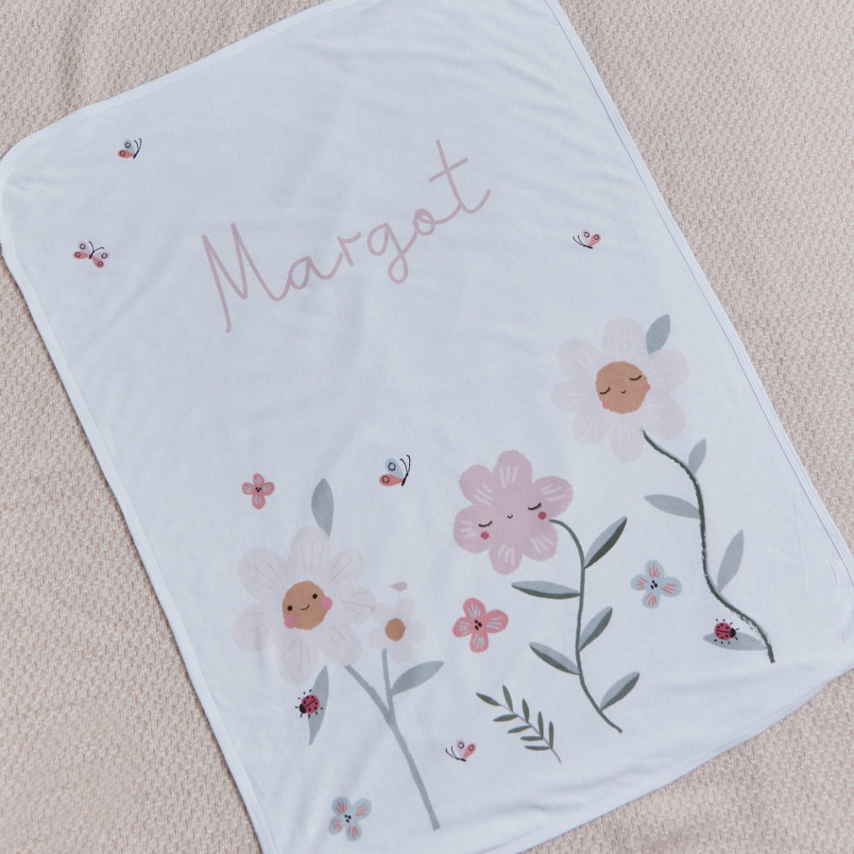 Personalized Sweet Pink Flower Jersey Blanket