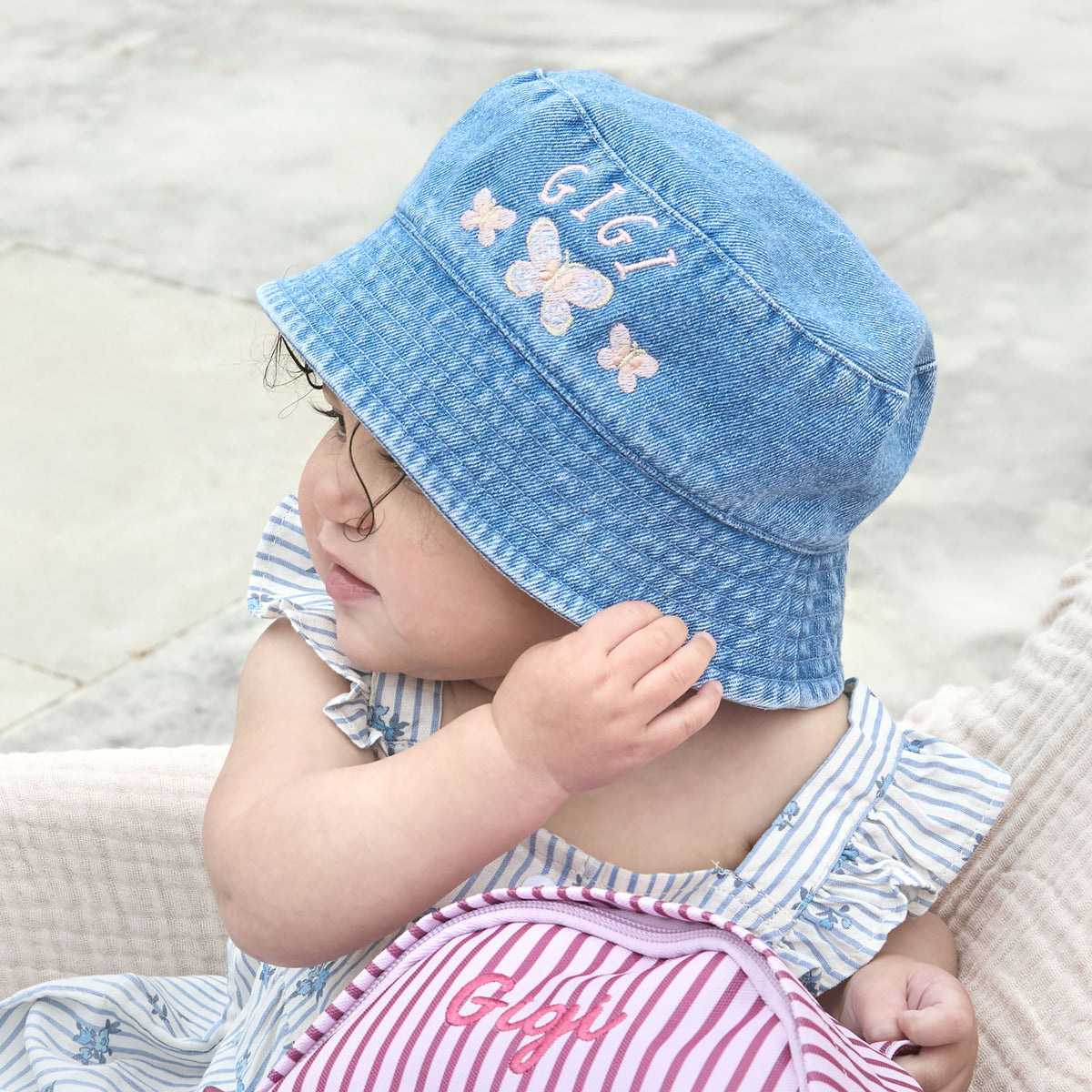 Personalised Garden Secrets Butterfly Denim Bucket Hat