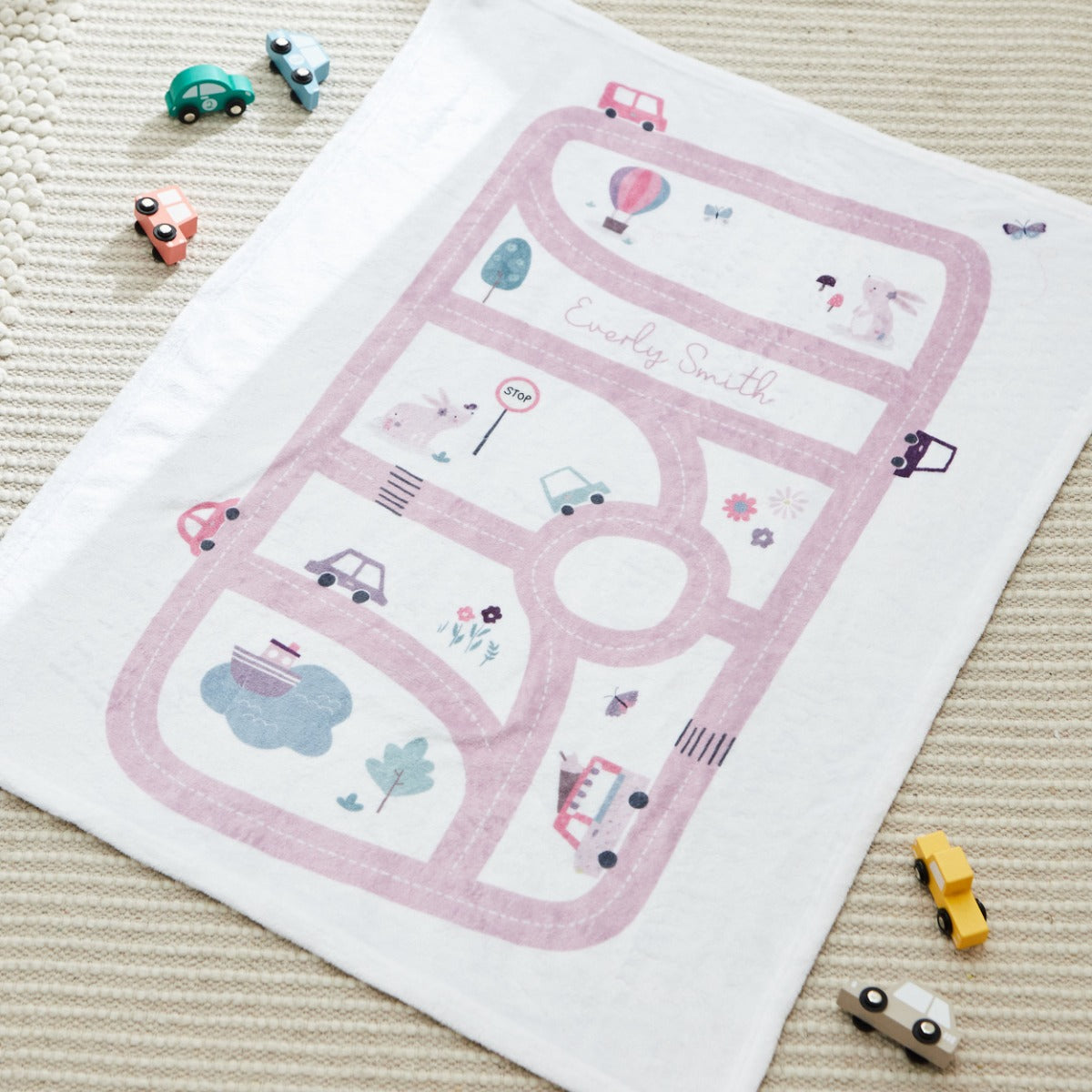 Personalized Pink Road Map Fleece Blanket