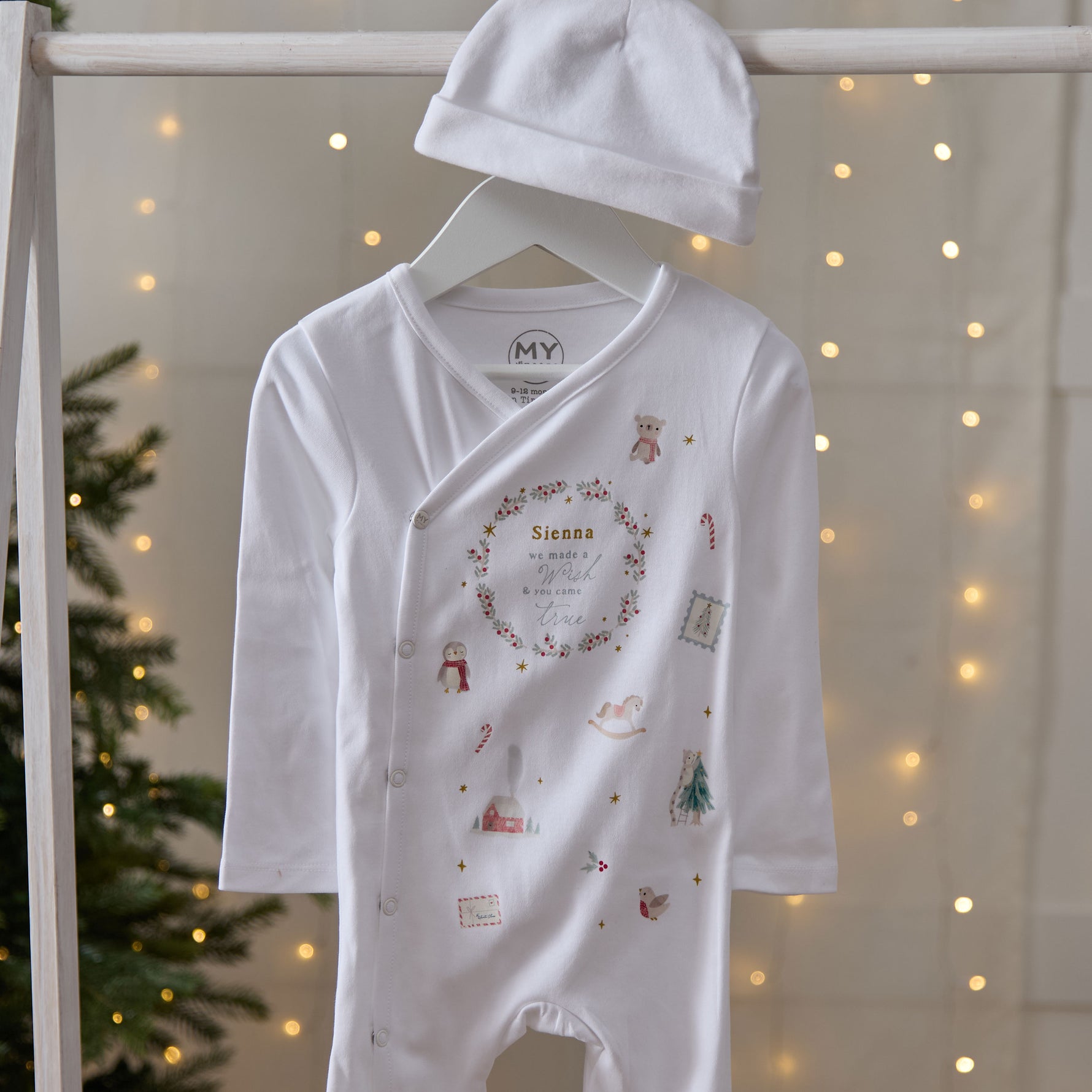 Personalised Most Special Christmas Present Wrap Sleepsuit and Hat