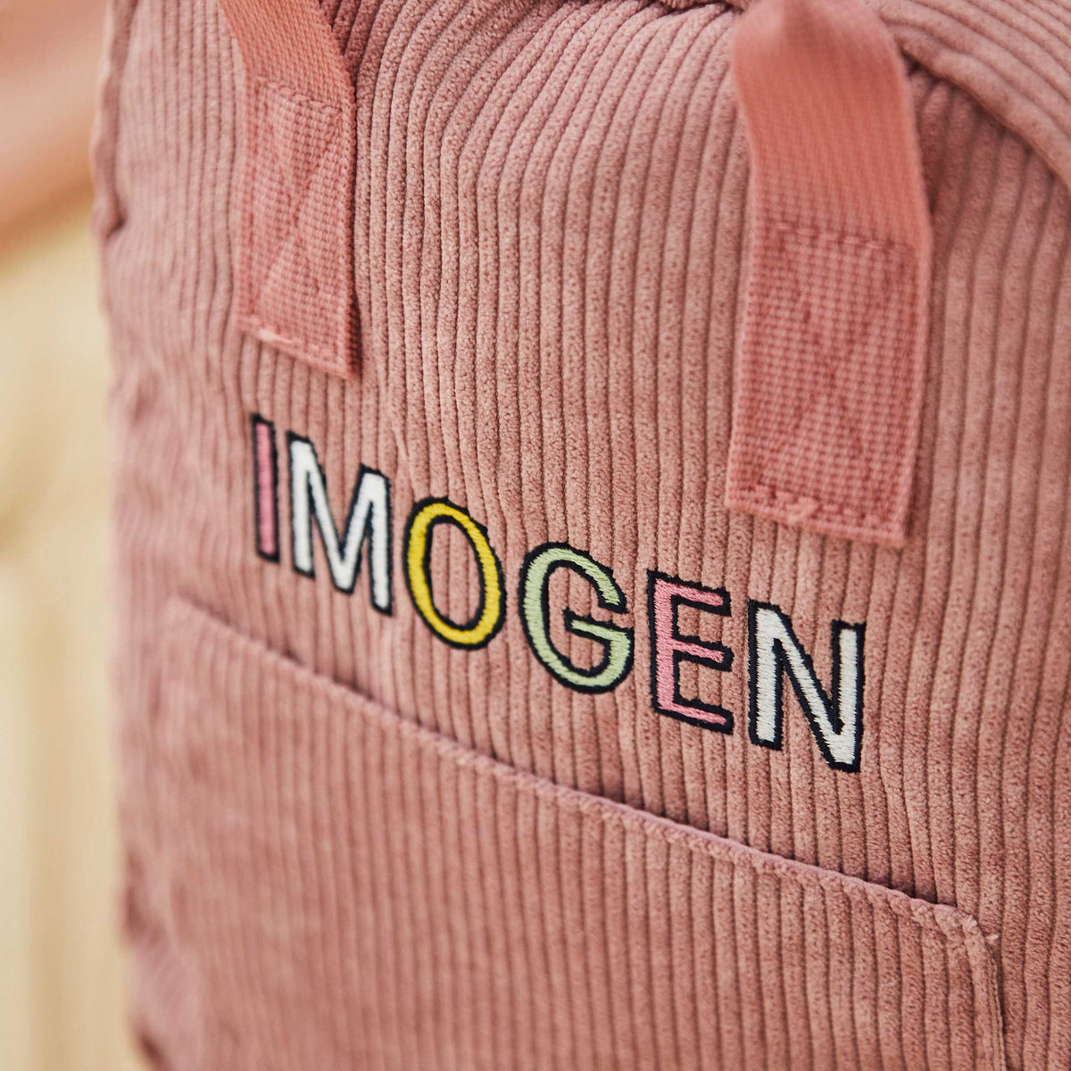 Personalised Pink Letter Patch Cord Mini Backpack