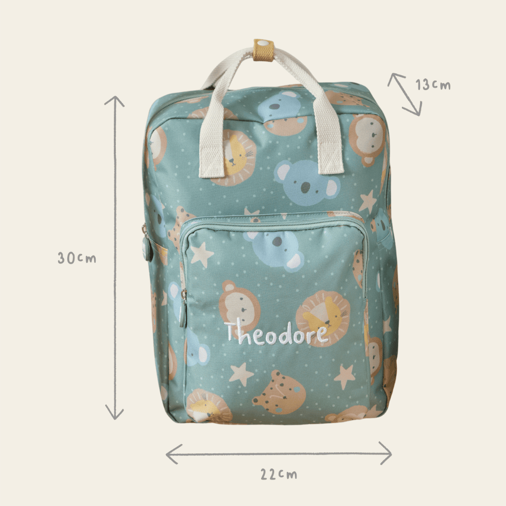 Personalised Green Safari Faces Cube Medium Backpack