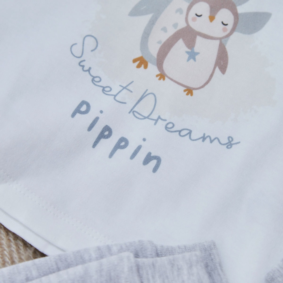 Personalised Penguin Sweet Dreams Grey Jersey Pyjamas