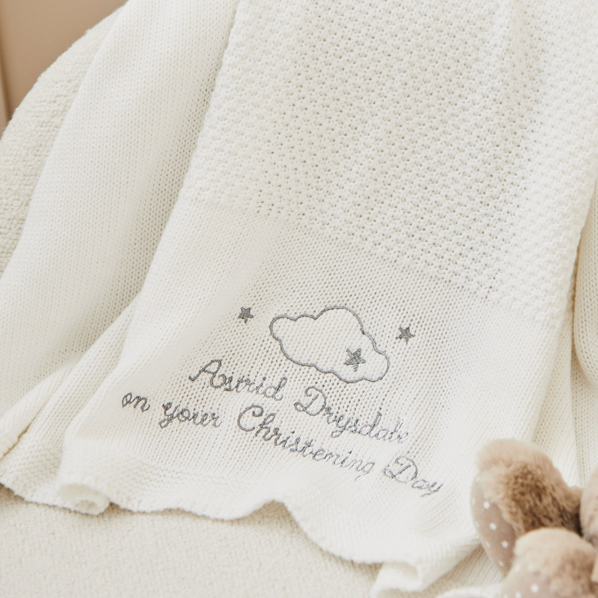 Personalized Christening Ivory Cotton Baby Shawl
