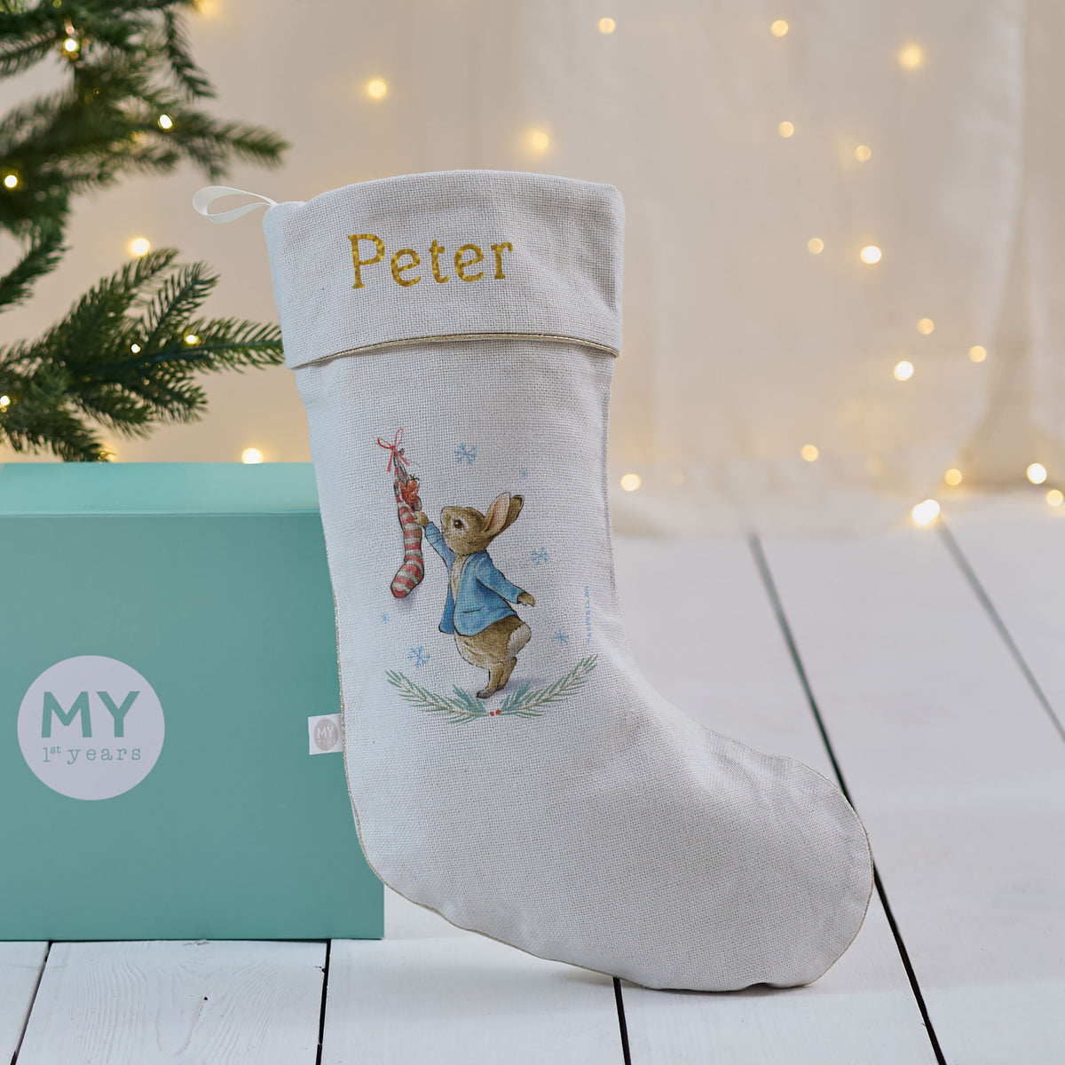Personalised Peter Rabbit™ Blue Christmas Stocking