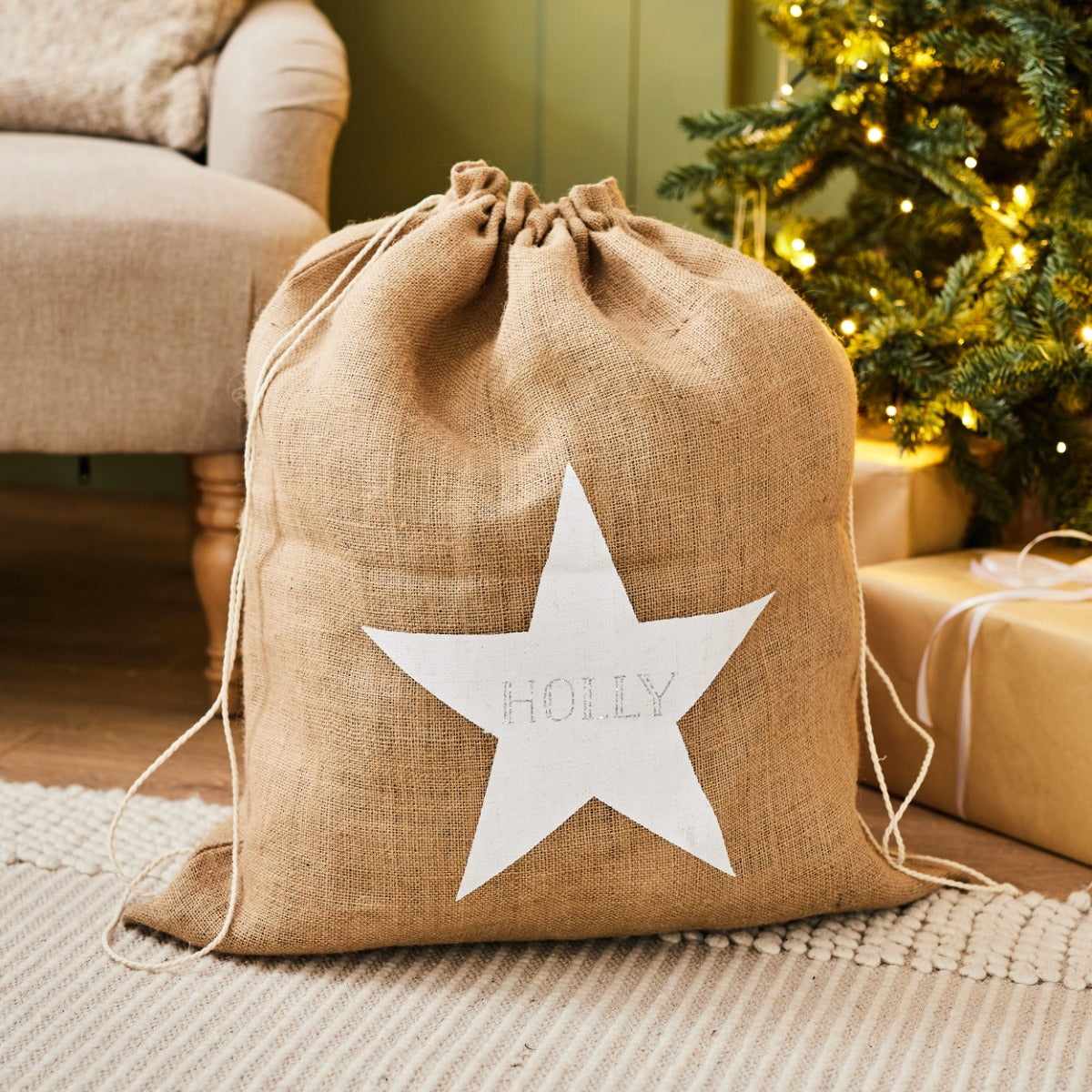 Personalised Hessian Bold Font Star Gift Sack