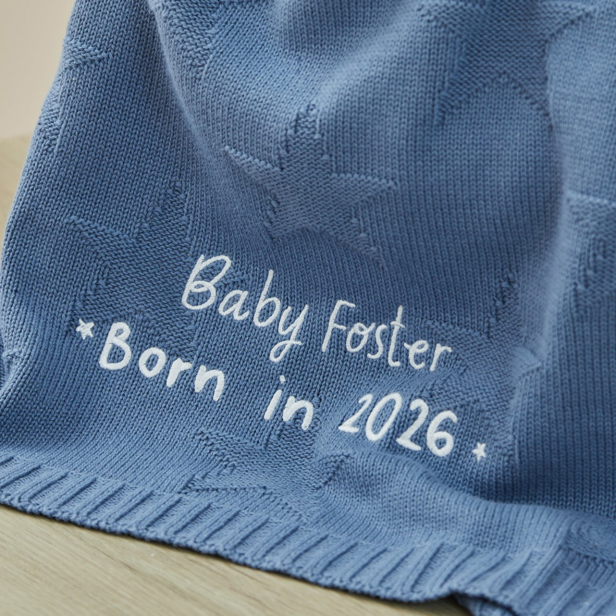 Personalized Born In 2026 Blue Star Jacquard Baby Blanket
