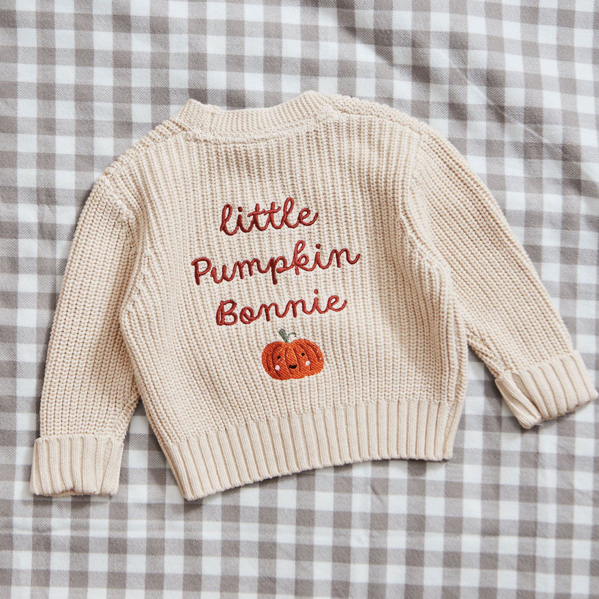 Personalised Little Pumpkin Oatmeal Cardigan