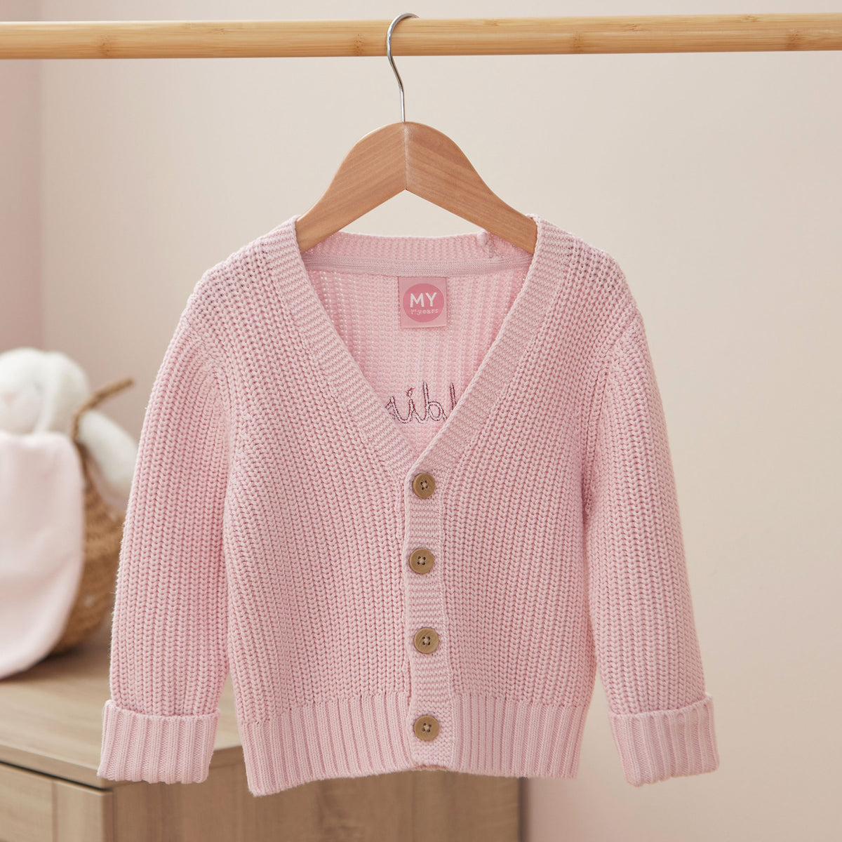 Personalised Little and Loved Pink Cardigan