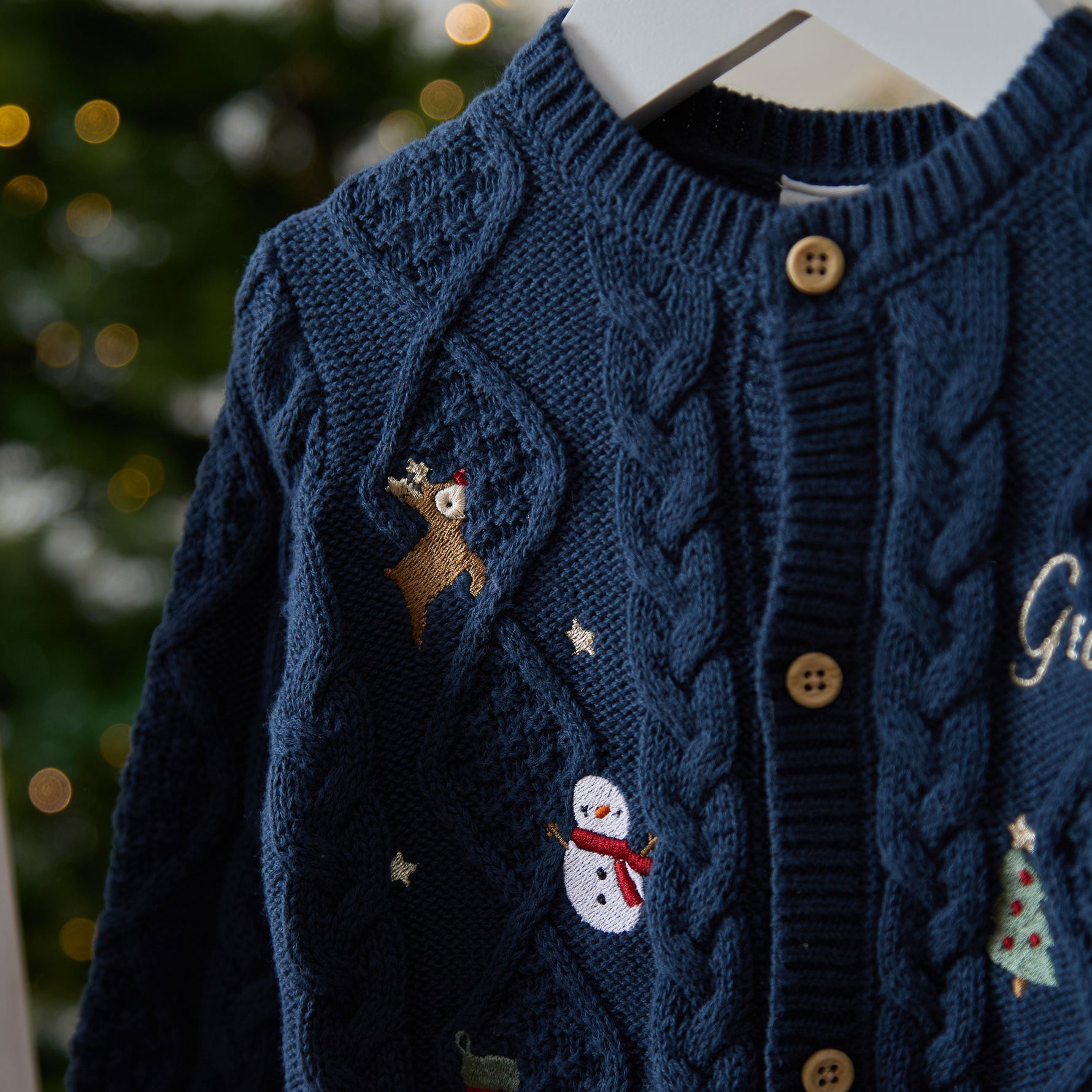 Personalised Embroidered Christmas Navy Cable Cardigan