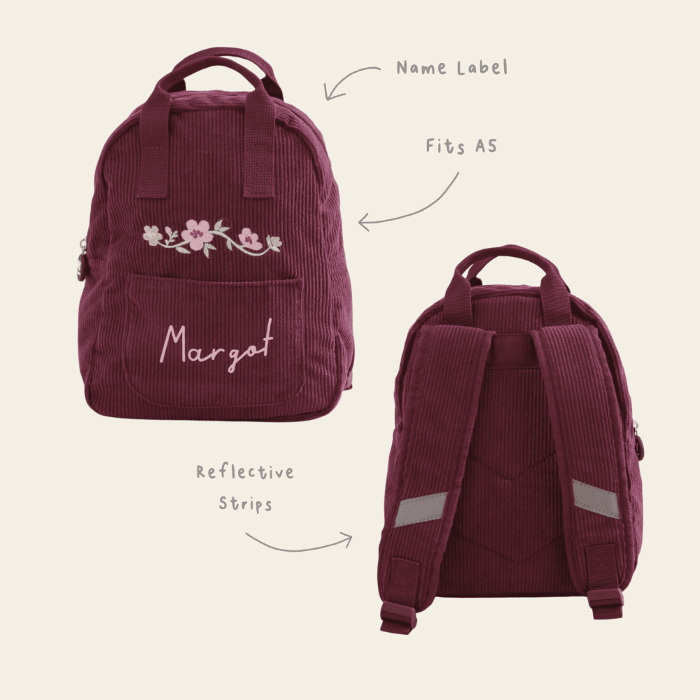 Personalised Floral Wreath Berry Cord Mini Backpack
