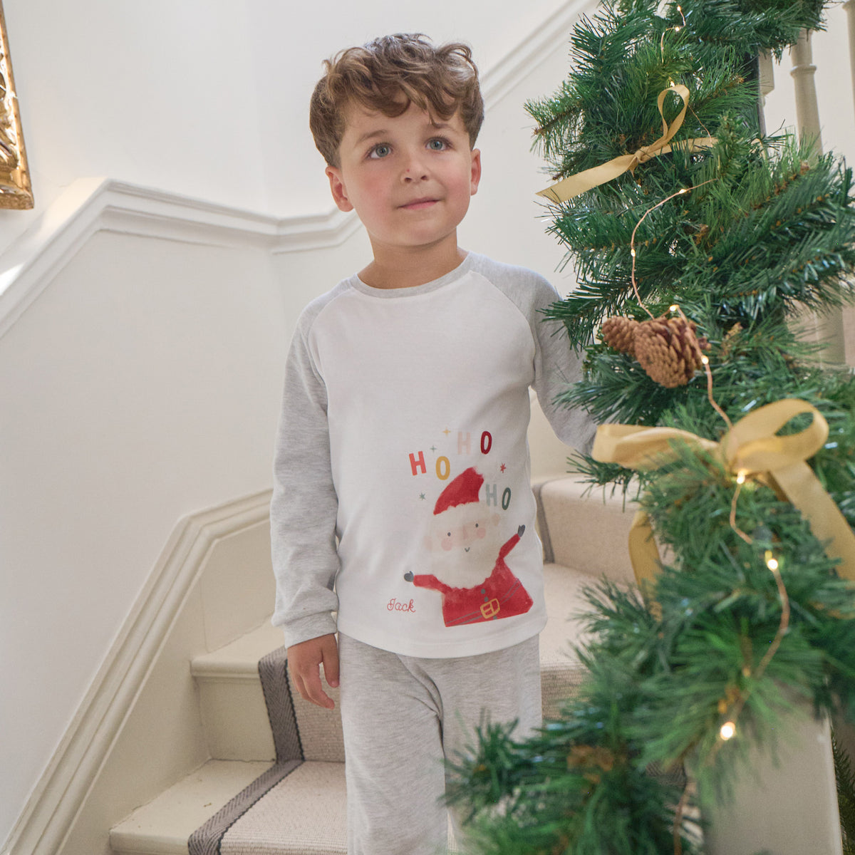 Personalised Grey Santa Ho Ho Ho Christmas Pyjamas