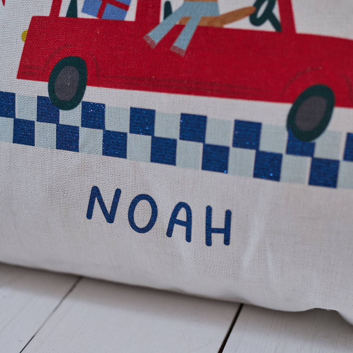 Personalised Blue Checkered Christmas Tree Sack