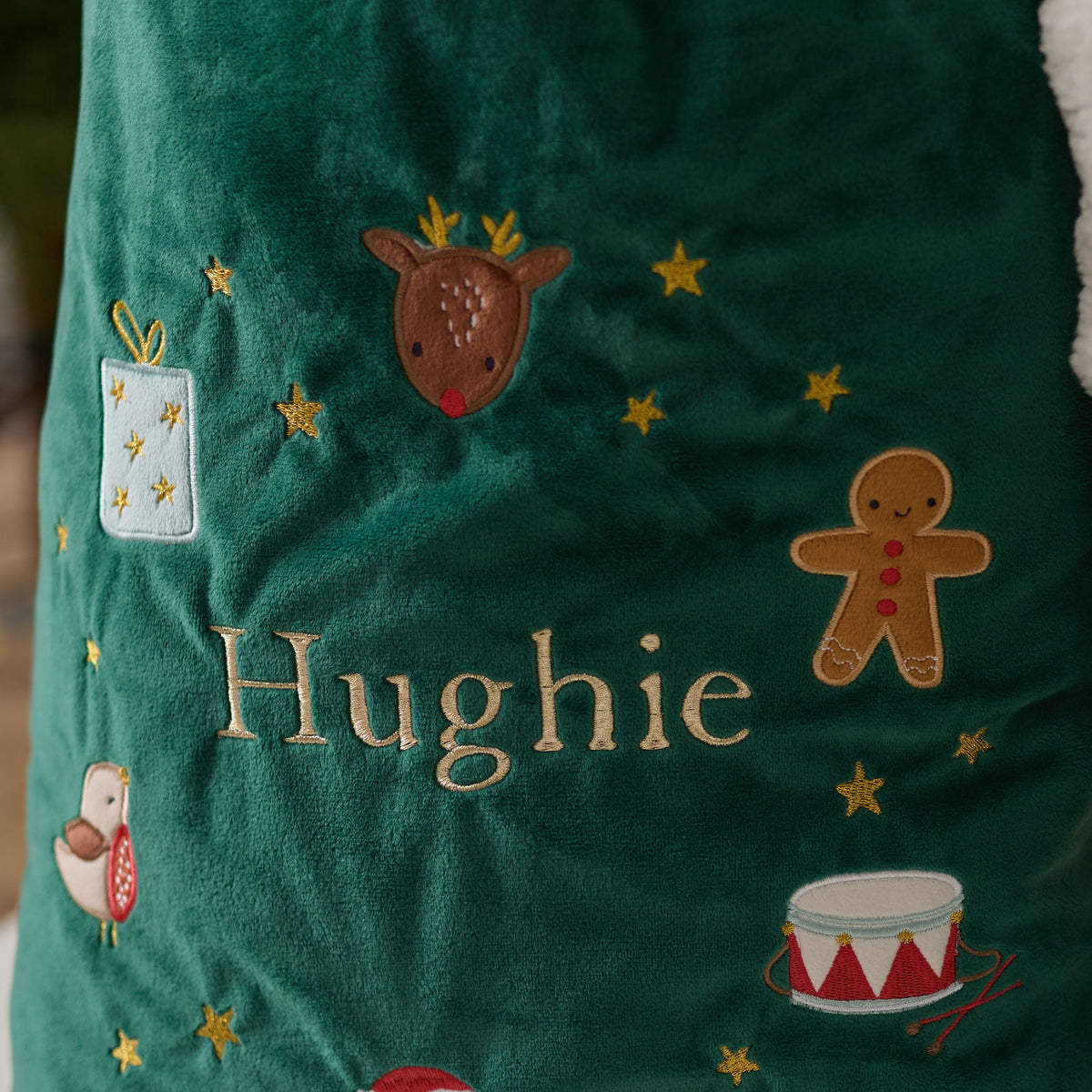Personalised Green Embroidered Wreath Christmas Sack and Stocking Gift Set
