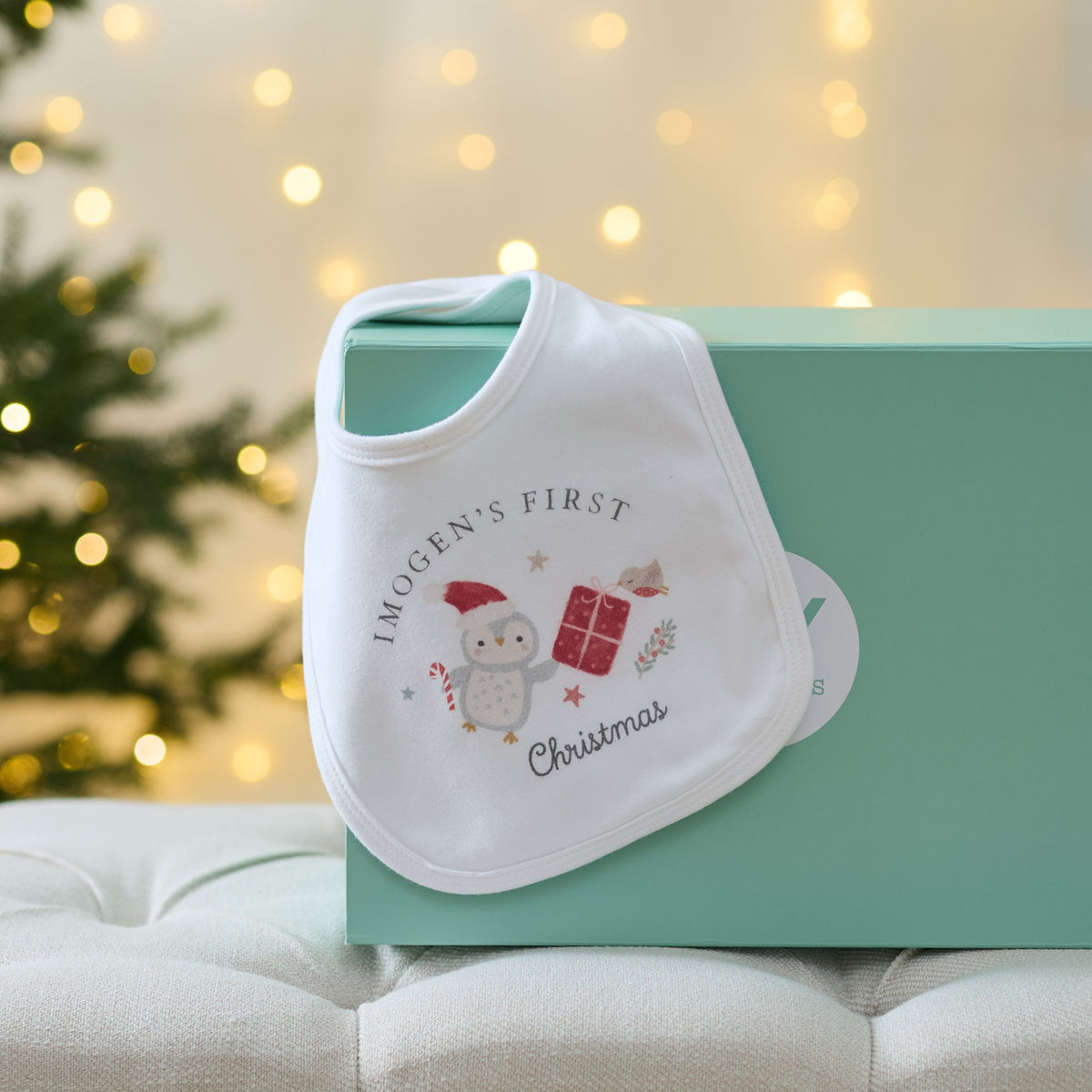 Personalised First Christmas Penguin Bib