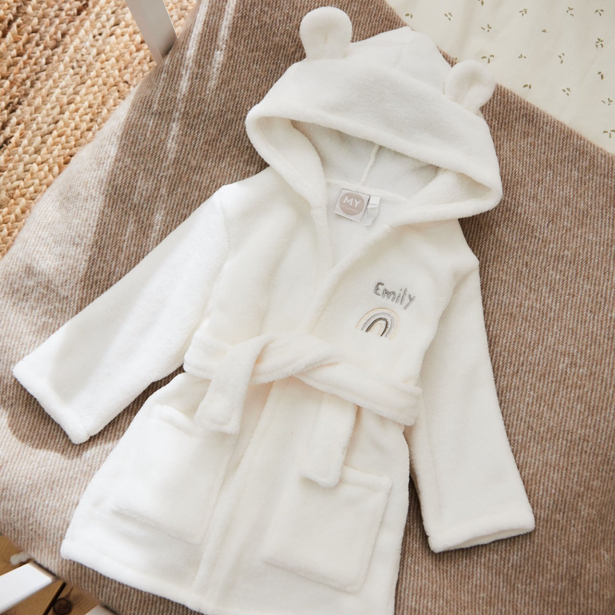 Personalized Rainbow Ivory Fleece Robe with Ears