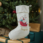 Personalised Santa Sleigh Small Cream Gift Stocking