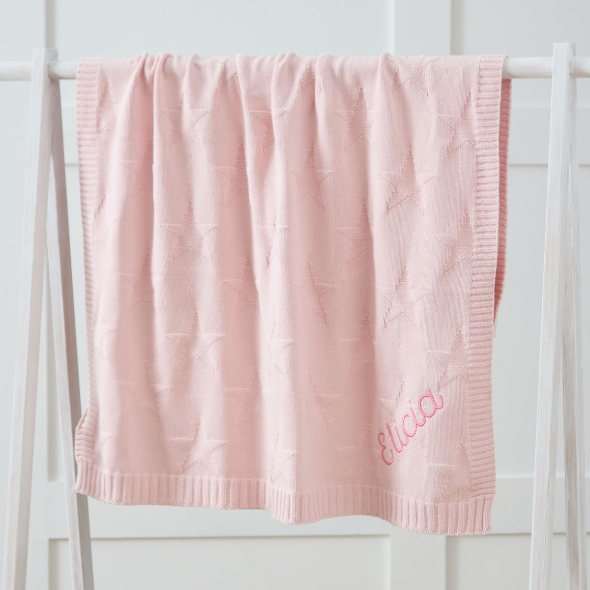 Personalized Pink Star Jacquard Baby Blanket