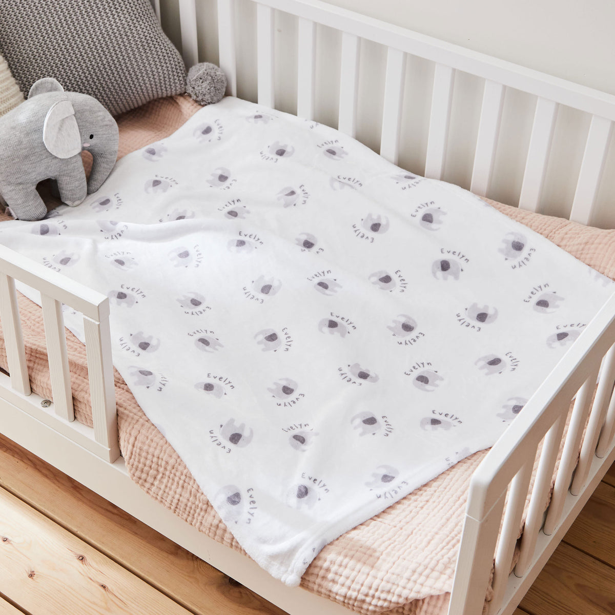 Personalized Grey Elephant Fleece Blanket 