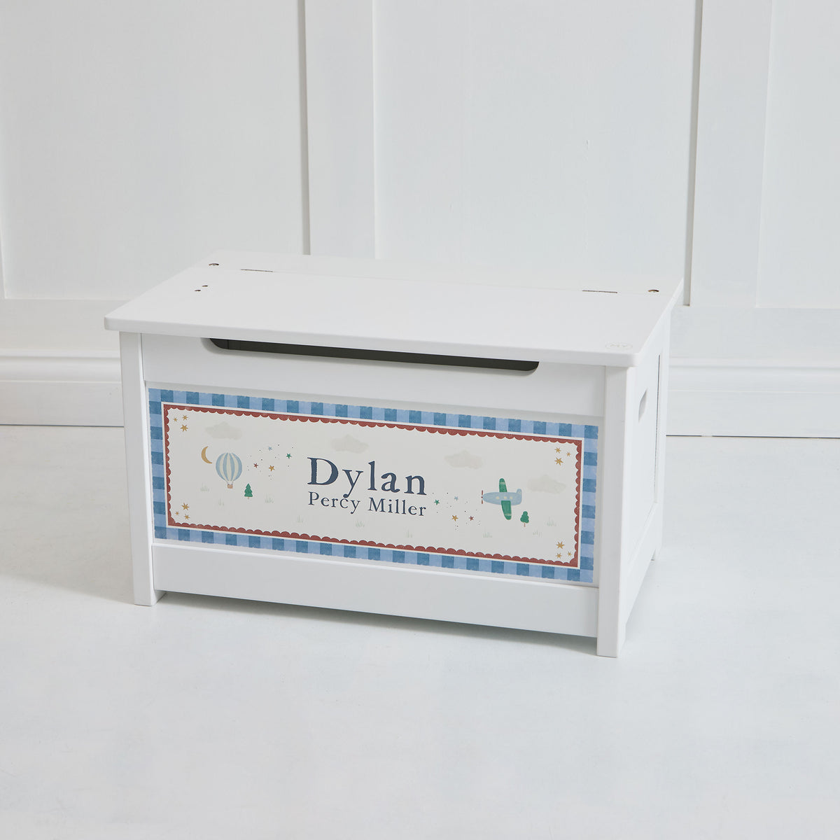 Personalised Little Town White Wooden Toy Chest FSC®