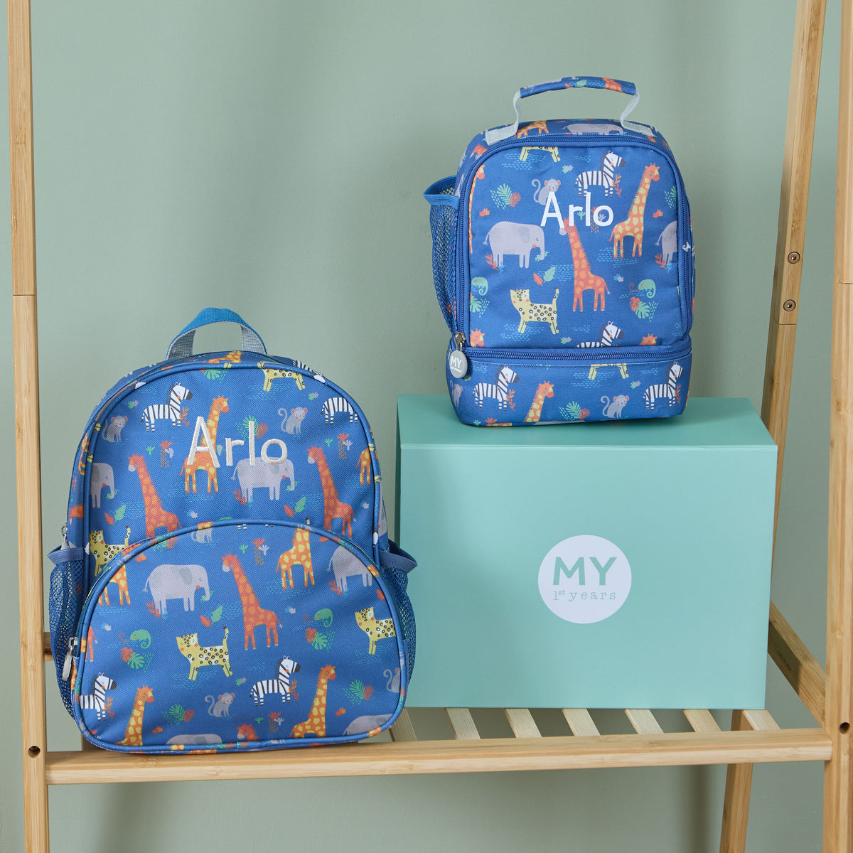 Personalised Navy Safari Backpack  & Lunchbag Set