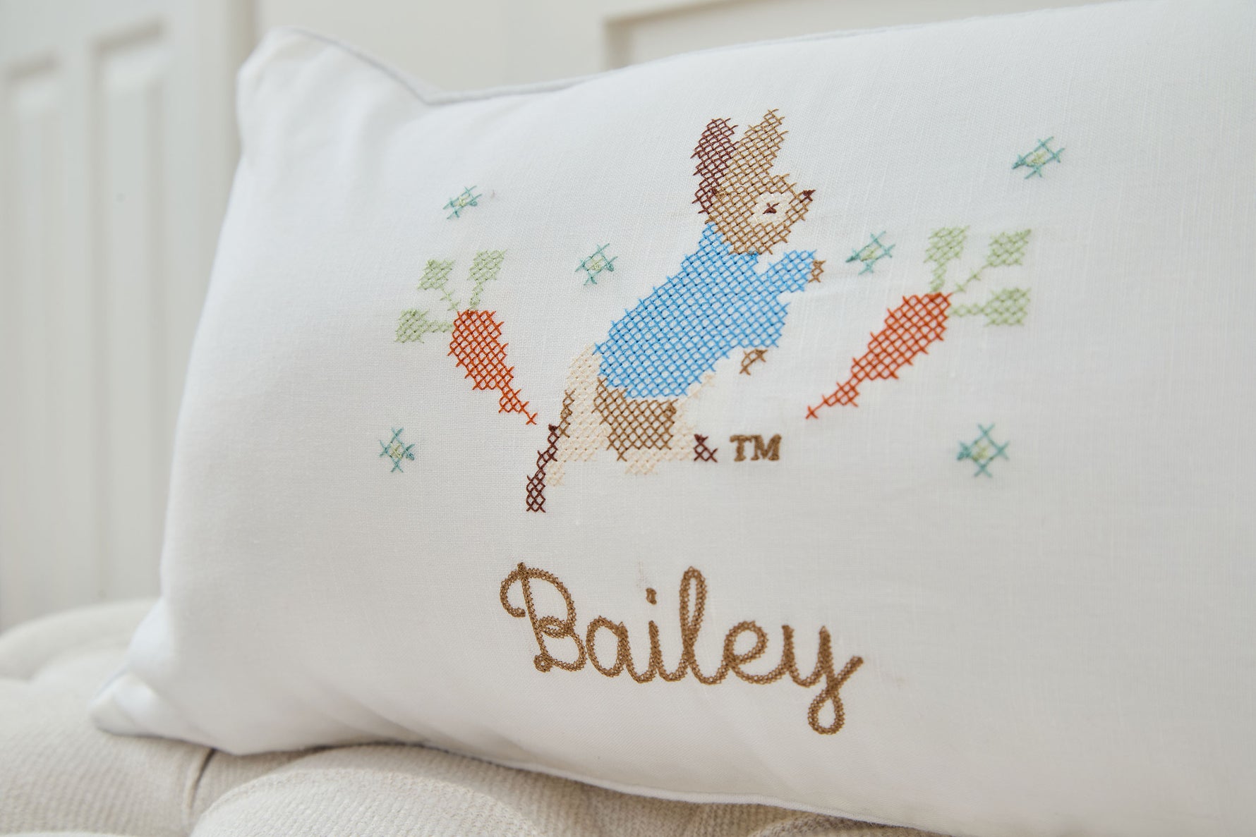 Personalised Peter Rabbit™ Cross Stitch Cushion