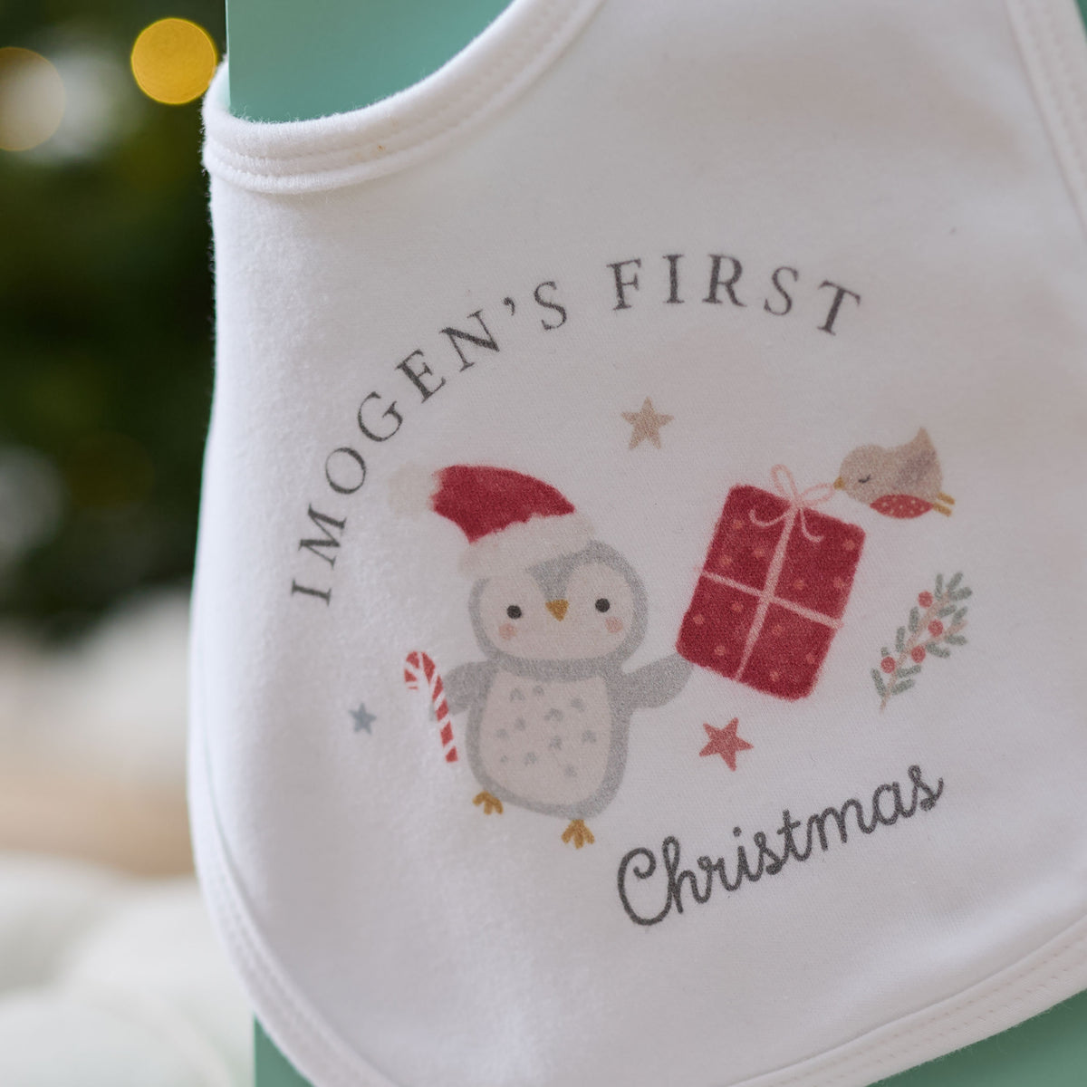 Personalised First Christmas Penguin Bib