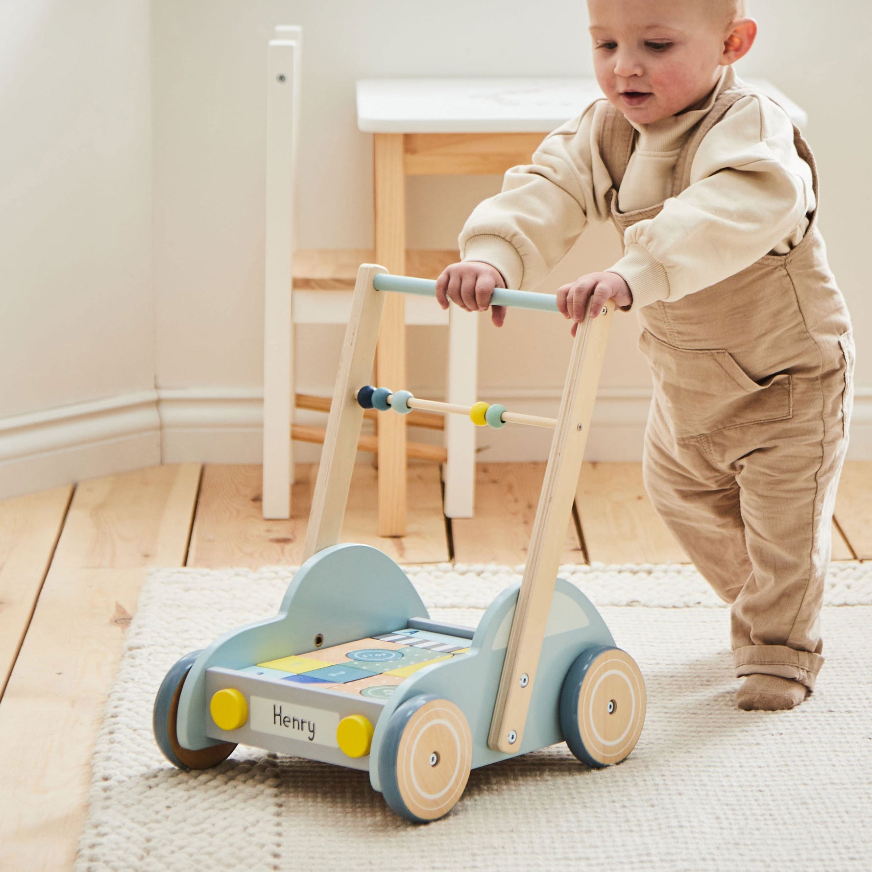 Personalised Blue Car Push-Along Activity Walker FSC®