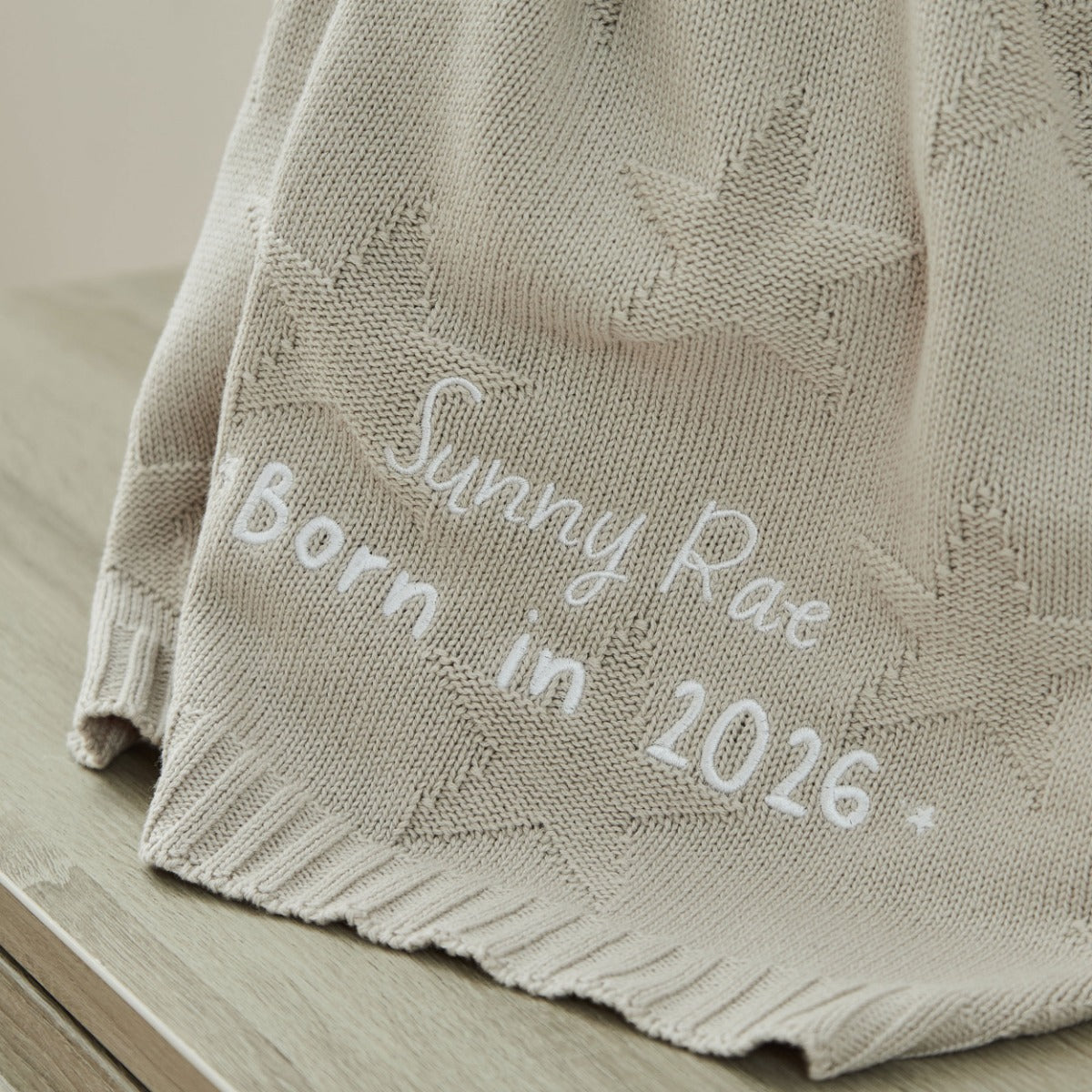 Personalized Born In 2026 Oatmeal Star Jacquard Baby Blanket