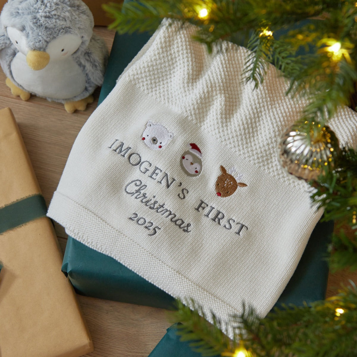 Personalized 1st Christmas Ivory Shawl
