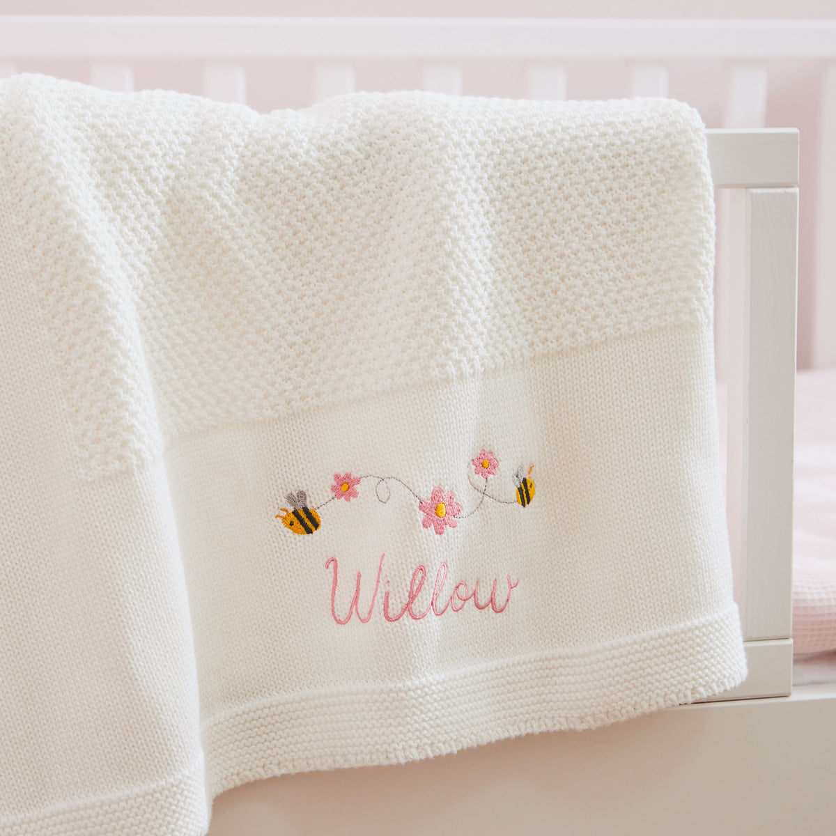 Personalized Bumblebee Ivory Baby Shawl