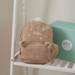Personalised Heart Embroidered Caramel Borg Bear Ear Backpack