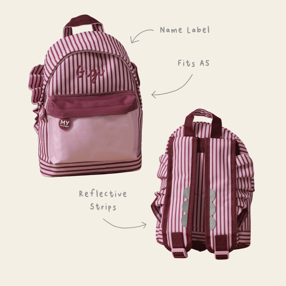 Personalised Pink and Burgundy Stripe Classic Mini Backpack