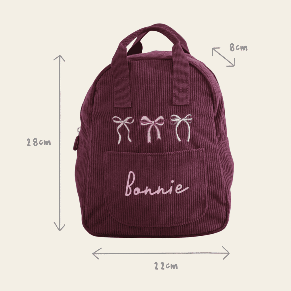 Personalised Bows Frill Seekers Berry Cord Mini Backpack