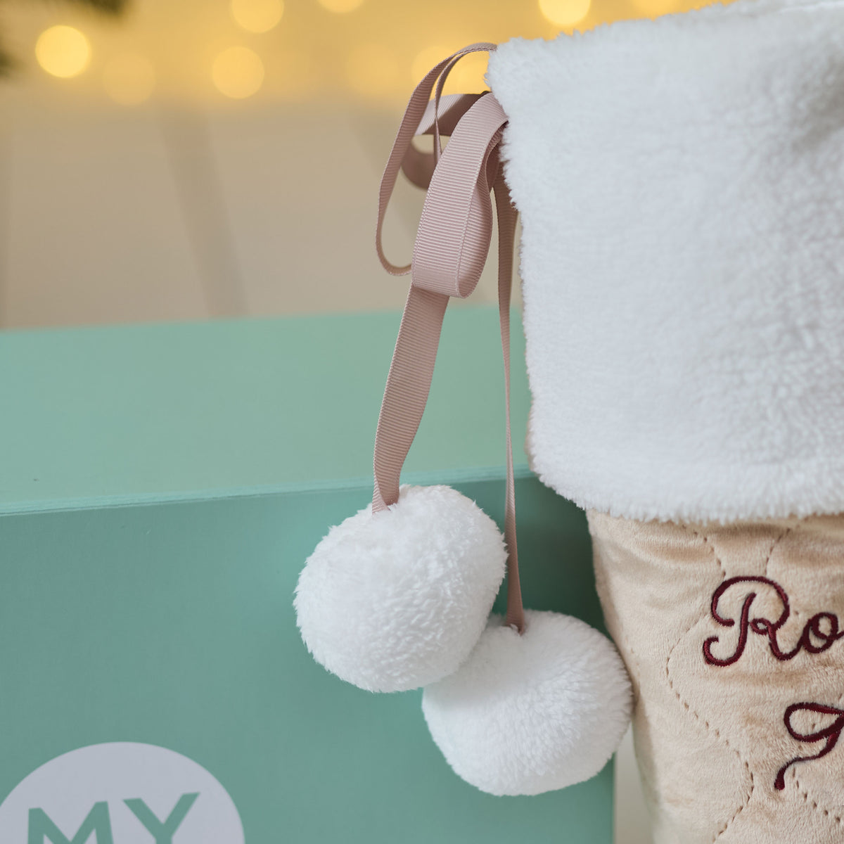 Personalised Bow Oatmeal Velvet Stocking