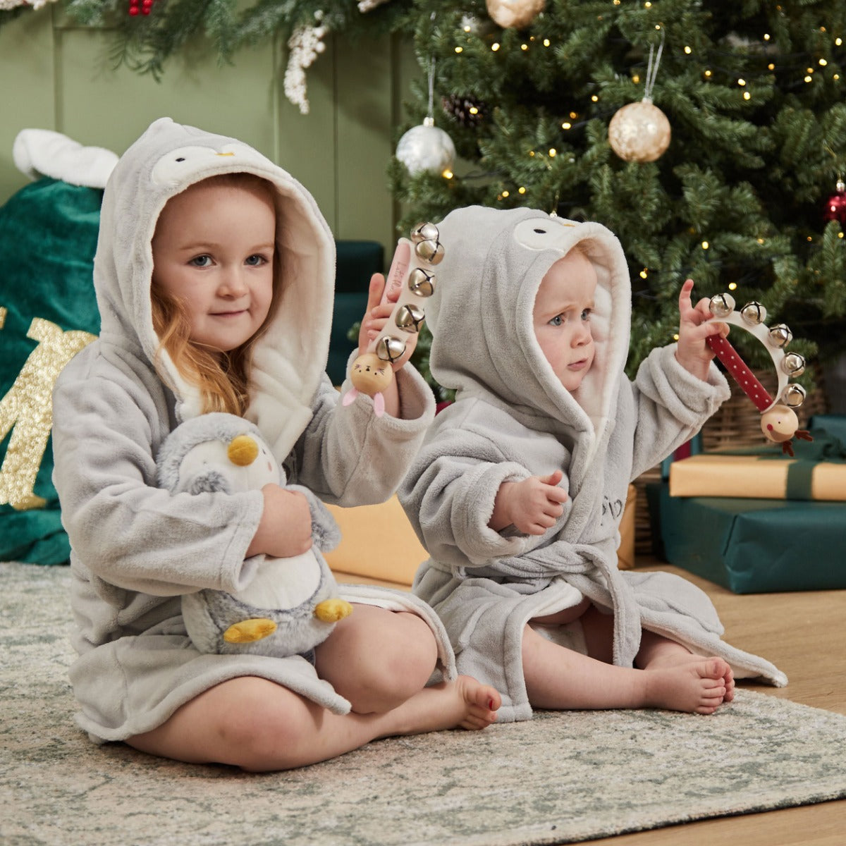 Sibling Grey Penguin Robes Gift Set