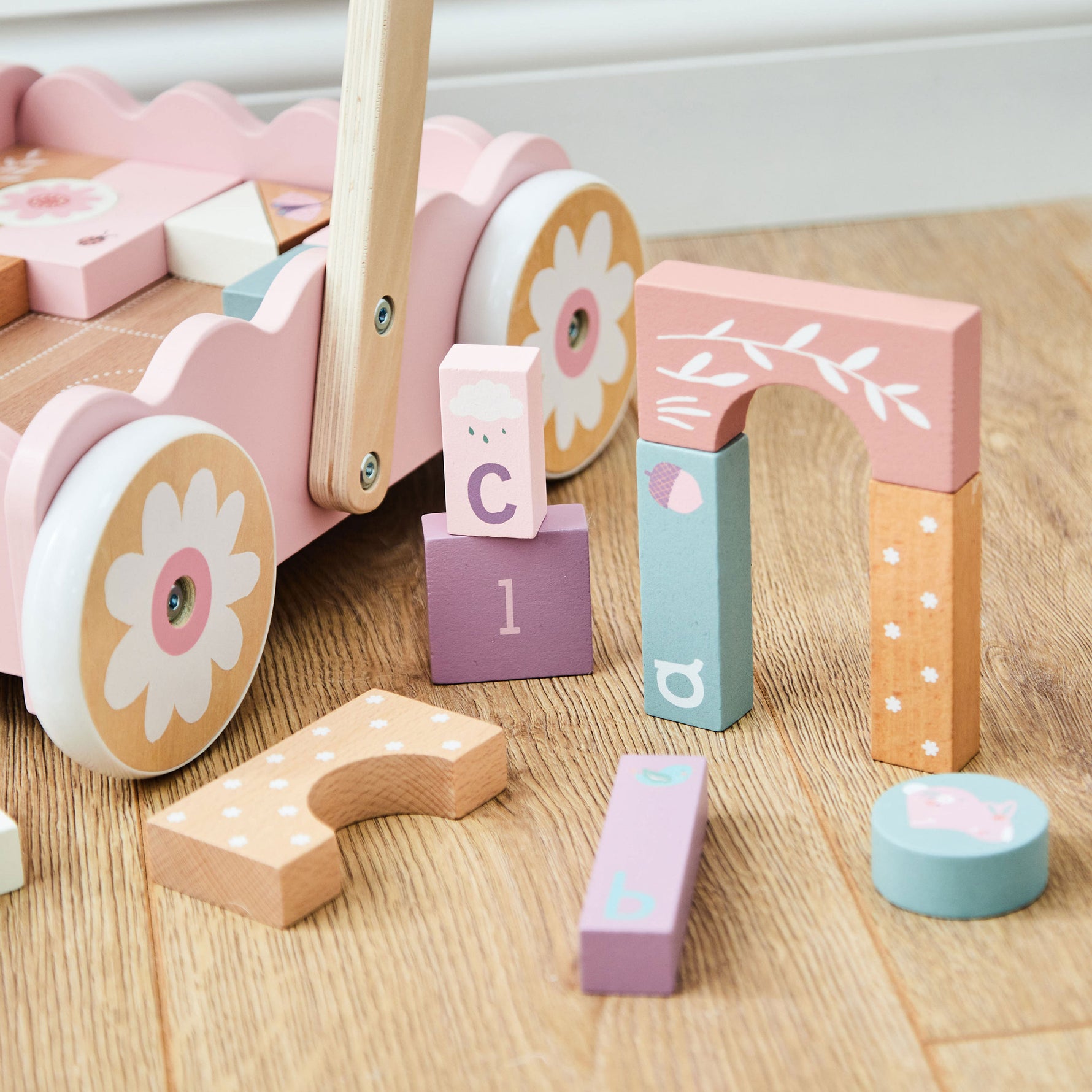 Personalised Pink Push-Along Activity Walker With Blocks FSC®