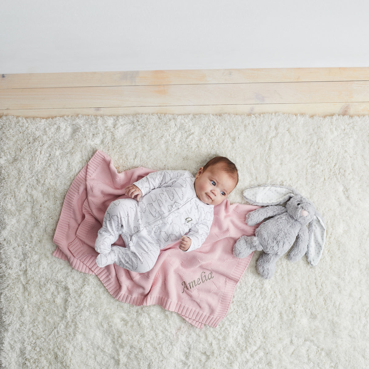 Personalized Pink Star Jacquard Baby Blanket