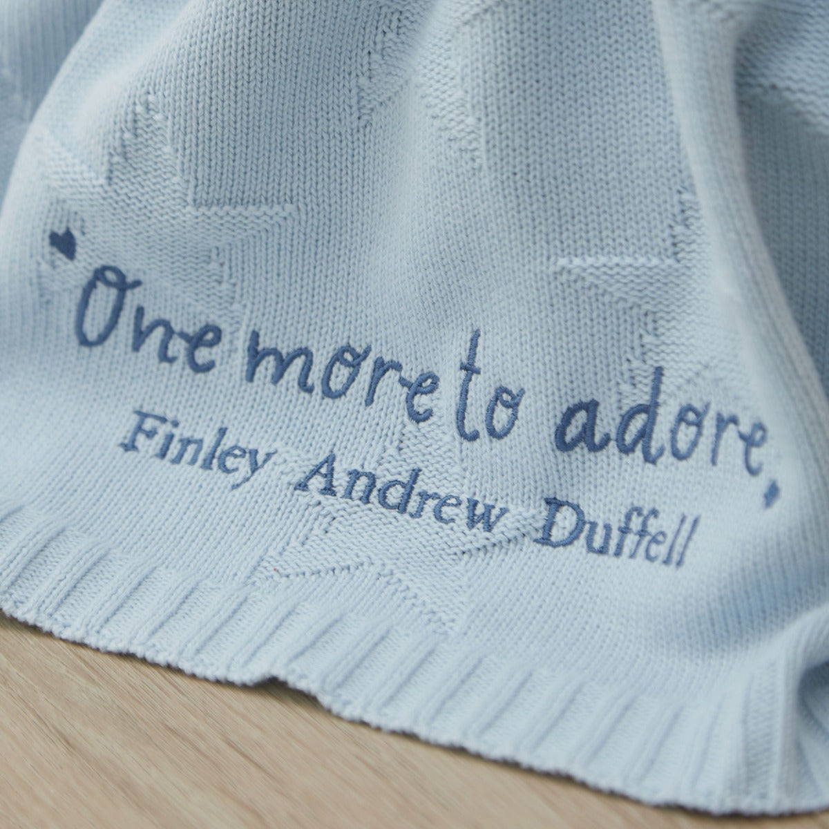 Personalized One More to Adore Light Blue Jacquard Blanket