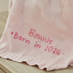 Personalized Born In 2026 Pink Star Jacquard Baby Blanket