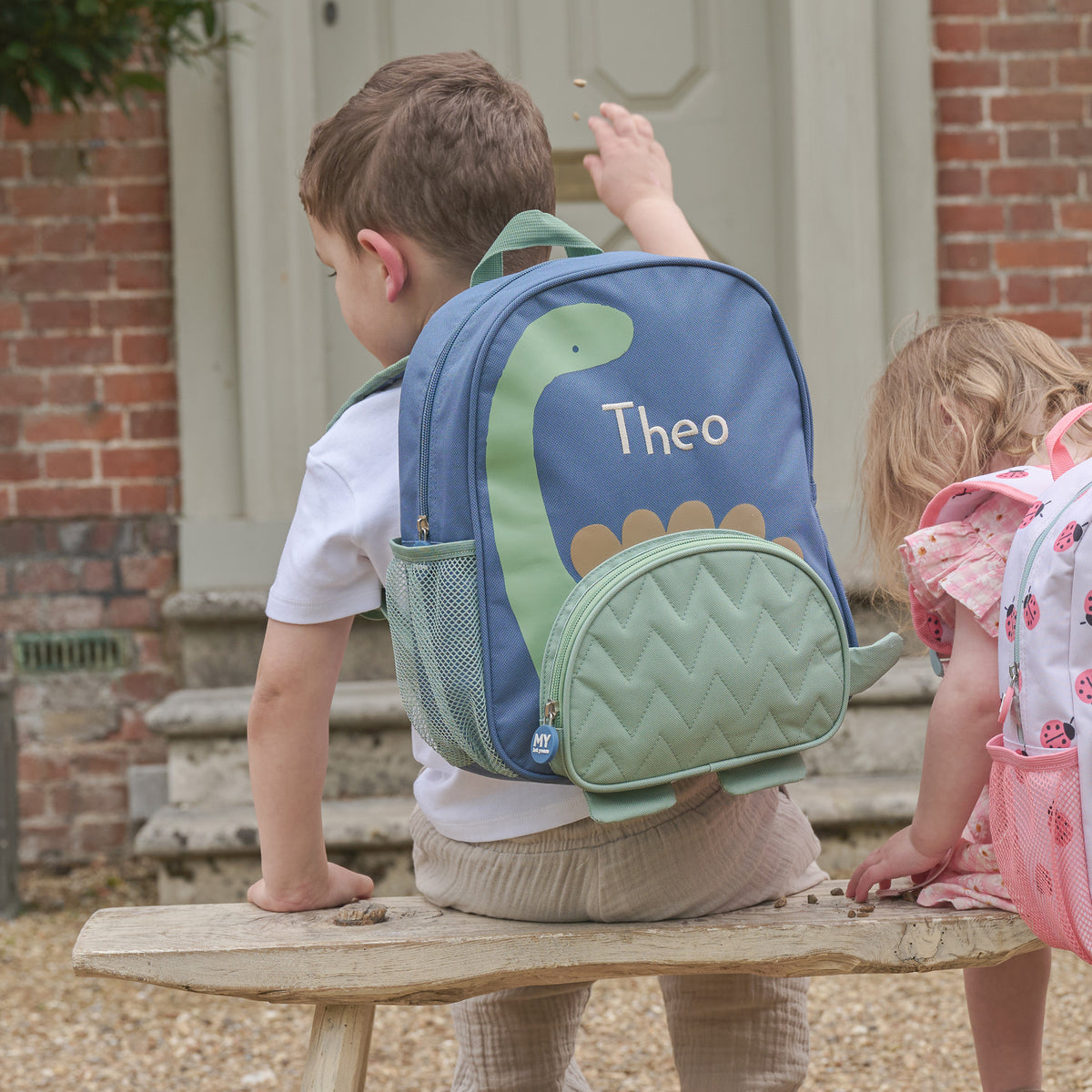 Personalised Green Dinosaur Medium Backpack
