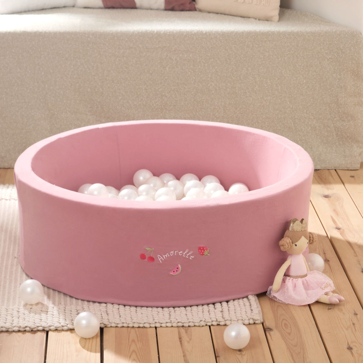 Personalised Fruit Embroidered Pink Ball Pit