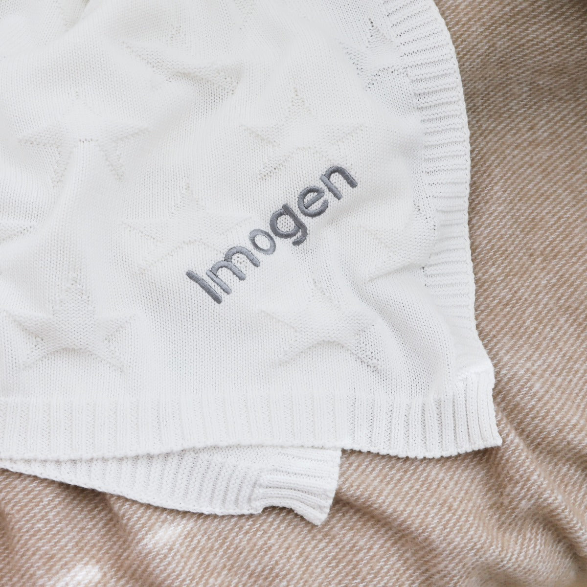 Personalized Ivory Star Jacquard Baby Blanket