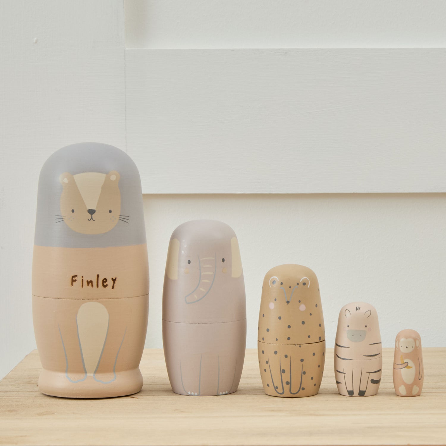 Personalised Neutral Safari Nesting Dolls