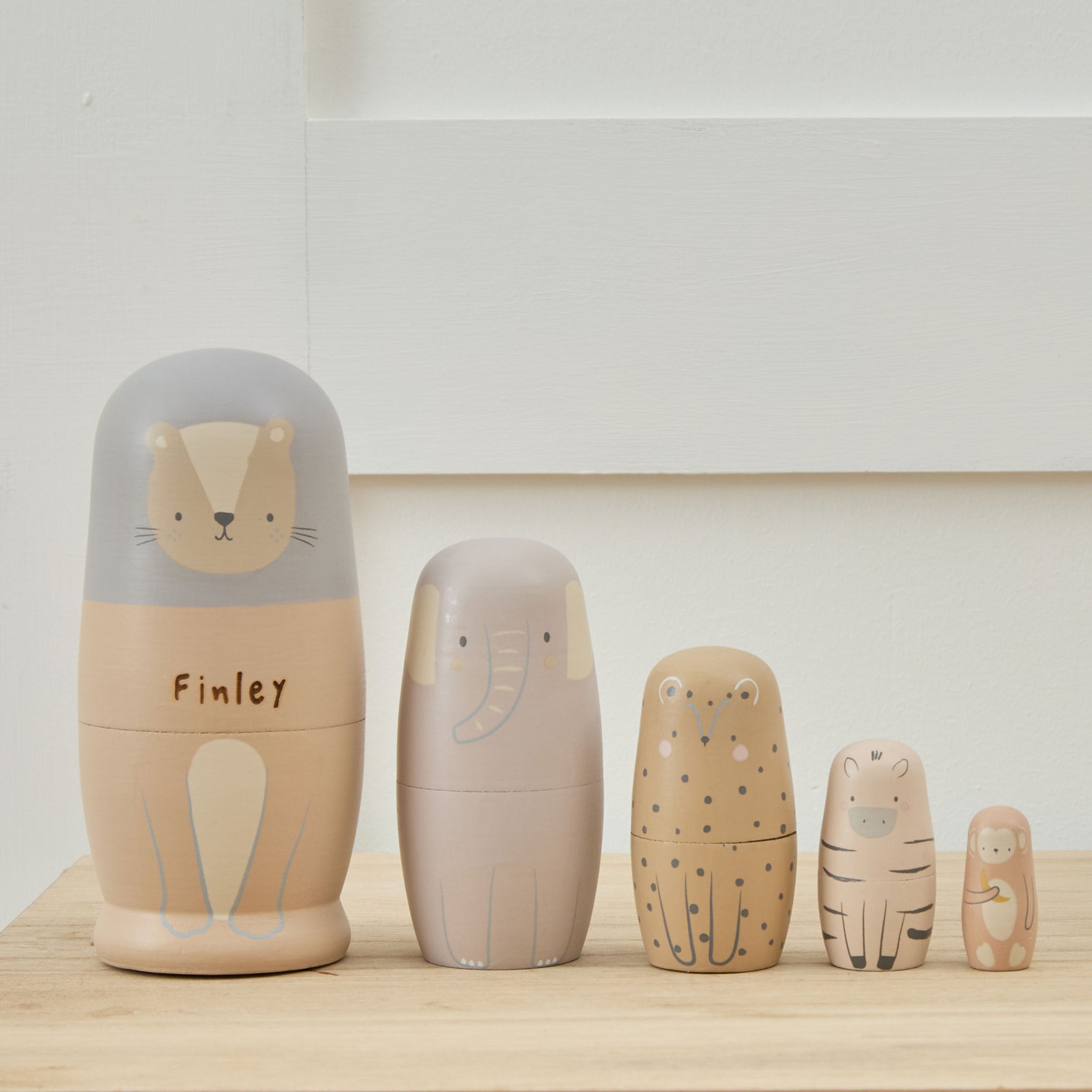 Personalised Neutral Safari Nesting Dolls