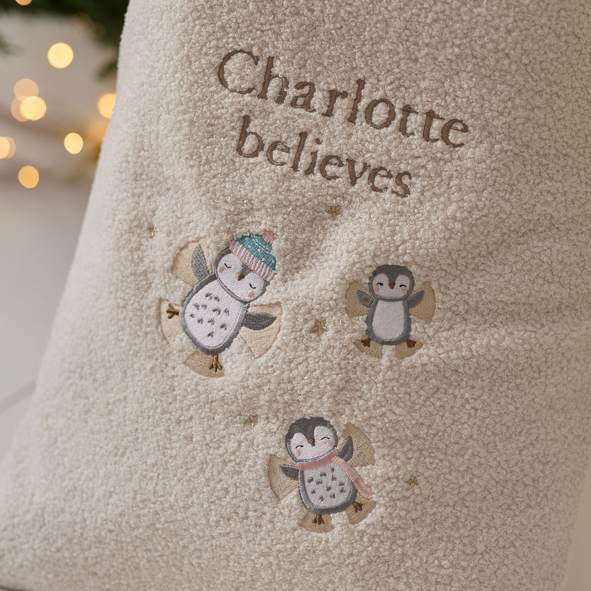 Personalised Penguin Cream Borg Sack