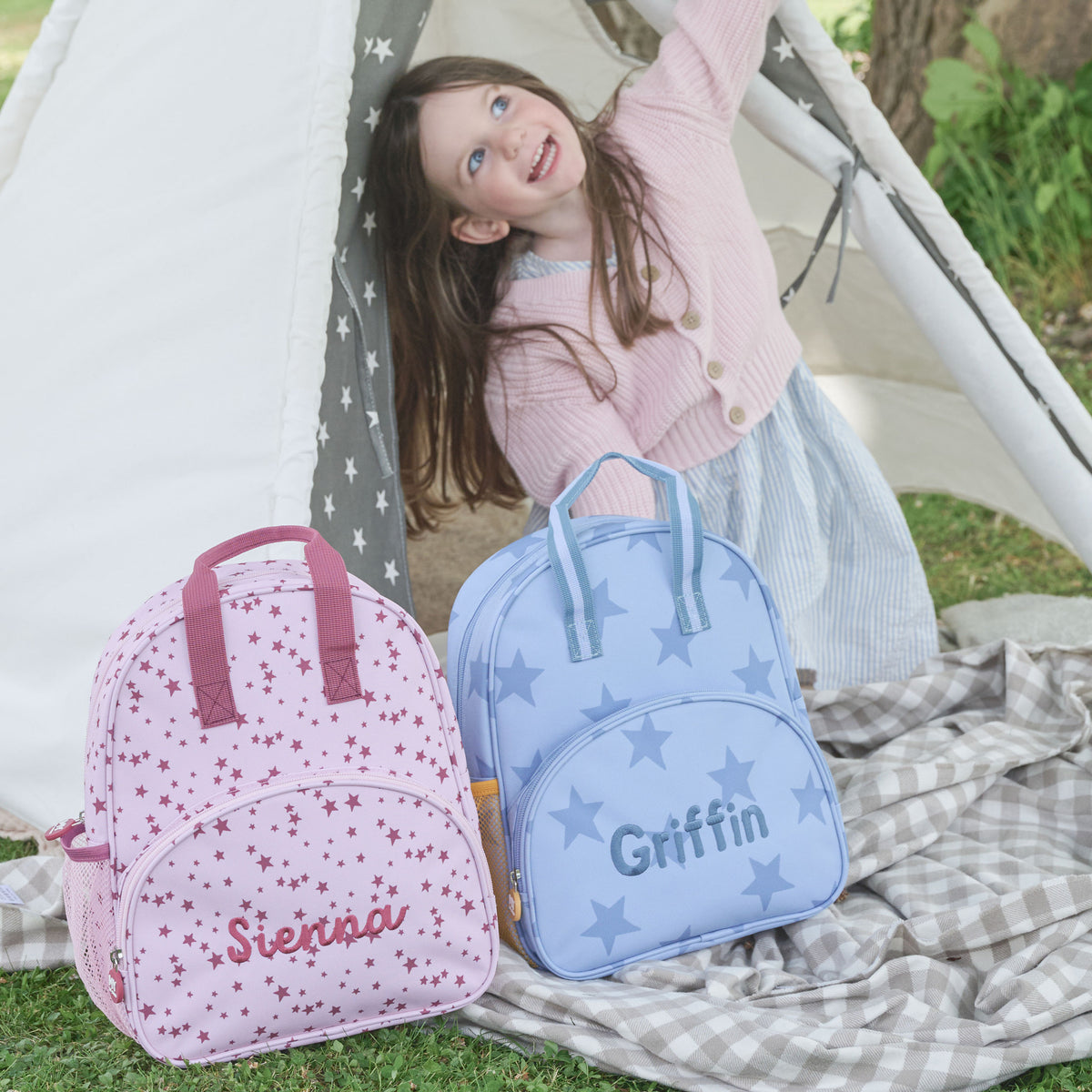 Personalised Blue Star Pocket Medium Backpack