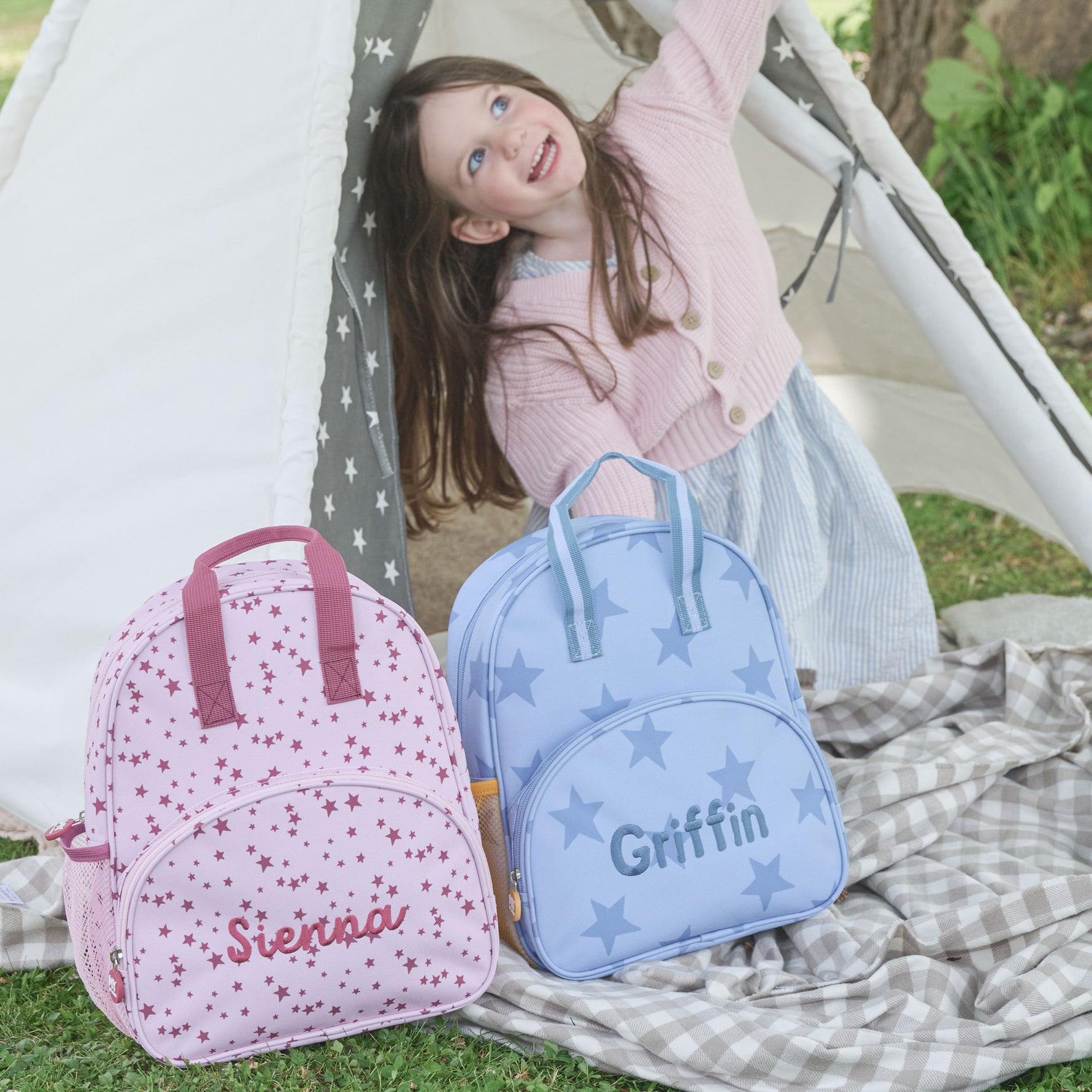 Personalised Blue Star Pocket Medium Backpack